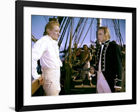 Les revoltes du Bounty Mutiny on the Bounty by LewisMilestone with Marlon Brando and Trevor Howard,-null-Framed Photo