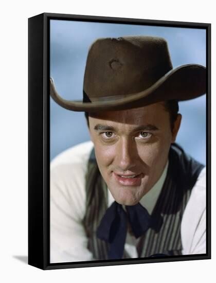 Les Sept Mercenaires The MAGNIFICENT SEVEN by JohnSturges with Robert Vaughn, 1960 (photo)-null-Framed Stretched Canvas