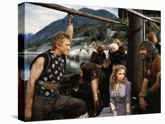 Les Vikings by Richard Fleischer with Kirk Douglas, Janet Leigh and Ernest Borgnine en, 1958 (photo-null-Stretched Canvas