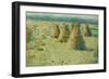 Les villottes, petites meules en Normandie, 1887-1889 Haystacks in Normandy. Cardboard, 16x 23,5 cm-Charles Angrand-Framed Giclee Print