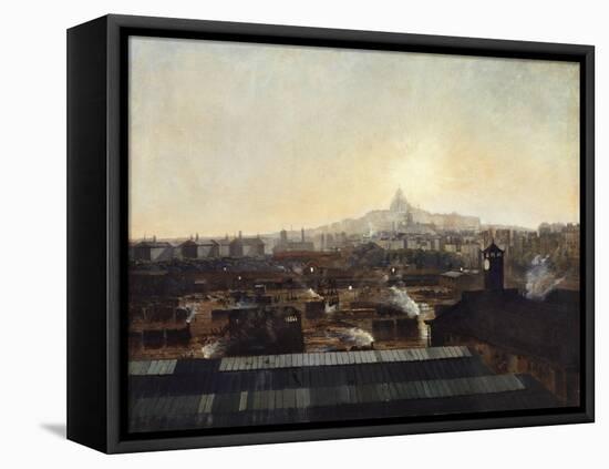 Les Voies de la gare du Nord, les toits de l'hôpital Lariboisière et la colline de Montmartre-Louis-robert Carrier-belleuse-Framed Stretched Canvas