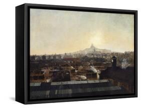 Les Voies de la gare du Nord, les toits de l'hôpital Lariboisière et la colline de Montmartre-Louis-robert Carrier-belleuse-Framed Stretched Canvas