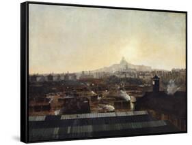 Les Voies de la gare du Nord, les toits de l'hôpital Lariboisière et la colline de Montmartre-Louis-robert Carrier-belleuse-Framed Stretched Canvas