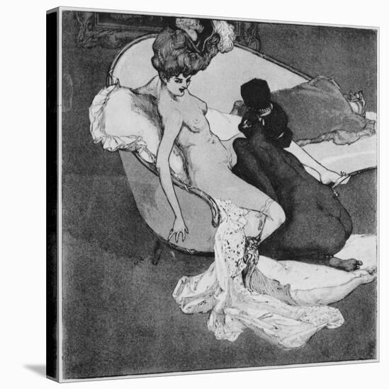 Lesbian Scene, Illustration from 'La Bonbonniere', plate VII, 1907-Franz Von Bayros-Stretched Canvas