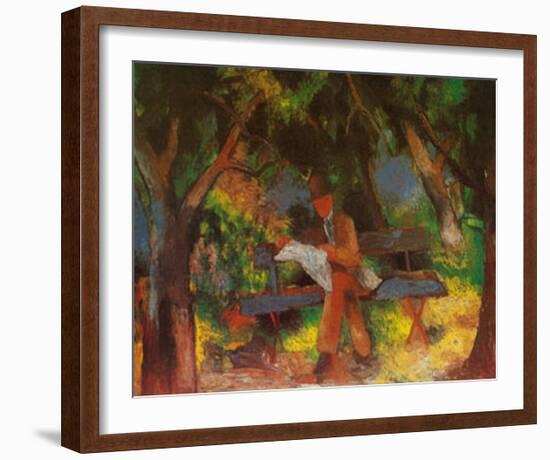 Lesender Mann in Park, c.1914-Auguste Macke-Framed Art Print