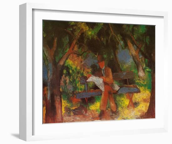 Lesender Mann in Park, c.1914-Auguste Macke-Framed Art Print