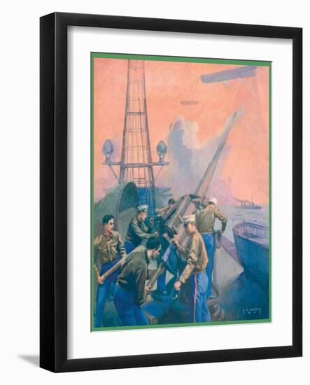 Leslie's: U.S. Marines at the Anti-Aircraft Gun-L.a. Shafer-Framed Art Print