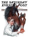 "Boy Watering Horses," Saturday Evening Post Cover, January 12, 1924-Leslie Thrasher-Giclee Print