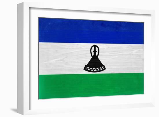 Lesotho Flag Design with Wood Patterning - Flags of the World Series-Philippe Hugonnard-Framed Premium Giclee Print