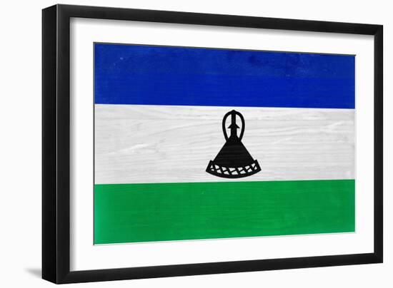 Lesotho Flag Design with Wood Patterning - Flags of the World Series-Philippe Hugonnard-Framed Art Print