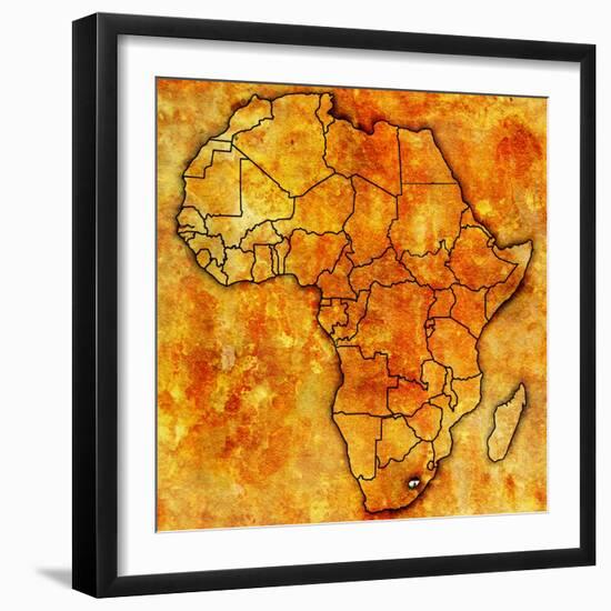 Lesotho on Actual Map of Africa-michal812-Framed Art Print