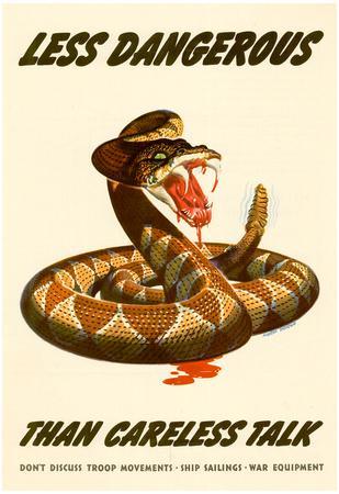 Rattlesnake 20x30 Less Dangerous Than Careless Talk 1944 WW2 Poster 