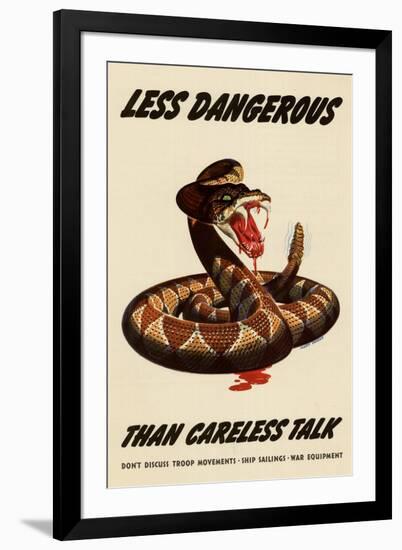 Less Dangerous Than Careless Talk Snake WWII War Propaganda-null-Framed Art Print