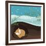 Let it Snow. Fox Sleeping in a Hole. Holiday Background. Christmas Vector.-Teamarwen-Framed Art Print