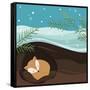 Let it Snow. Fox Sleeping in a Hole. Holiday Background. Christmas Vector.-Teamarwen-Framed Stretched Canvas