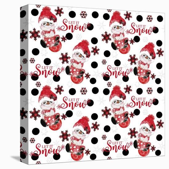 Let It Snow - Peppermint Snowman - Christmas Pattern-Sheena Pike Art And Illustration-Stretched Canvas
