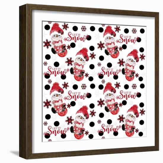 Let It Snow - Peppermint Snowman - Christmas Pattern-Sheena Pike Art And Illustration-Framed Giclee Print