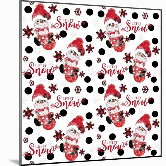 Let It Snow - Peppermint Snowman - Christmas Pattern-Sheena Pike Art And Illustration-Mounted Giclee Print