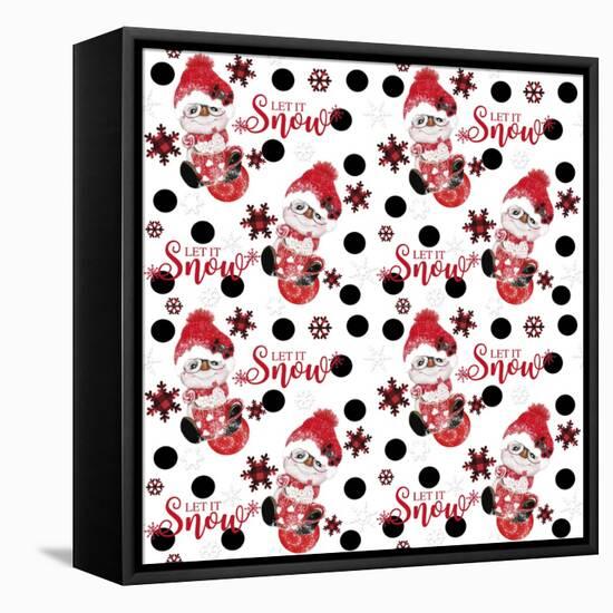 Let It Snow - Peppermint Snowman - Christmas Pattern-Sheena Pike Art And Illustration-Framed Stretched Canvas