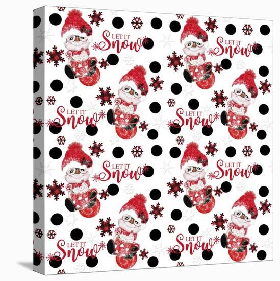 Let It Snow - Peppermint Snowman - Christmas Pattern-Sheena Pike Art And Illustration-Stretched Canvas