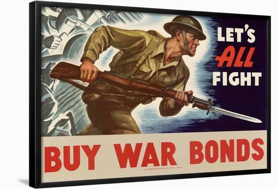 Let's All Fight Buy War Bonds WWII War Propaganda Art Print Poster-null-Framed Poster