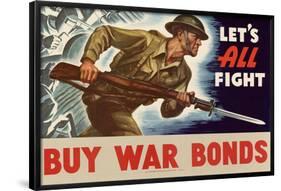 Let's All Fight Buy War Bonds WWII War Propaganda Art Print Poster-null-Framed Poster