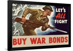 Let's All Fight Buy War Bonds WWII War Propaganda Art Print Poster-null-Framed Poster