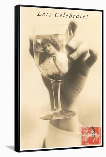 Let's Celebrate, Girl in Glass-null-Framed Stretched Canvas