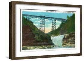 Letchworth State Park, New York - View of Erie Railroad Train on Bridge by Upper Falls-Lantern Press-Framed Art Print