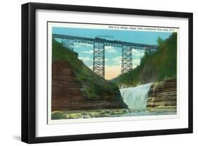 Letchworth State Park, New York - View of Erie Railroad Train on Bridge by Upper Falls-Lantern Press-Framed Art Print