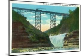 Letchworth State Park, New York - View of Erie Railroad Train on Bridge by Upper Falls-Lantern Press-Mounted Art Print