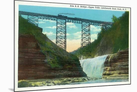 Letchworth State Park, New York - View of Erie Railroad Train on Bridge by Upper Falls-Lantern Press-Mounted Premium Giclee Print