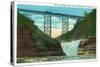 Letchworth State Park, New York - View of Erie Railroad Train on Bridge by Upper Falls-Lantern Press-Stretched Canvas