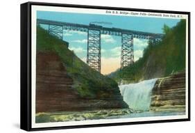 Letchworth State Park, New York - View of Erie Railroad Train on Bridge by Upper Falls-Lantern Press-Framed Stretched Canvas