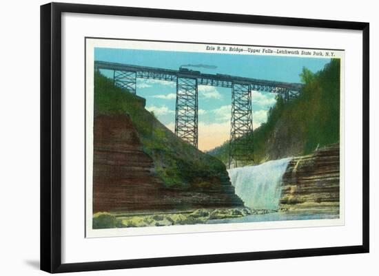 Letchworth State Park, New York - View of Erie Railroad Train on Bridge by Upper Falls-Lantern Press-Framed Art Print