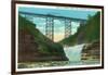 Letchworth State Park, New York - View of Erie Railroad Train on Bridge by Upper Falls-Lantern Press-Framed Art Print