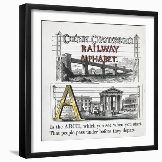 Letter A: Arch. Illustration Of a Bridge Over a River and a City Centre-null-Framed Giclee Print