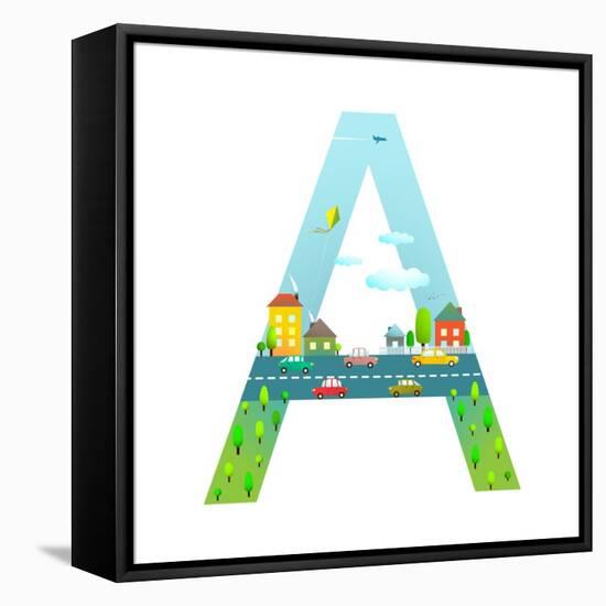 Letter A of the Latin Alphabet for Children. Fun Alphabet Letter for Boys and Girls with City, Hous-Popmarleo-Framed Stretched Canvas