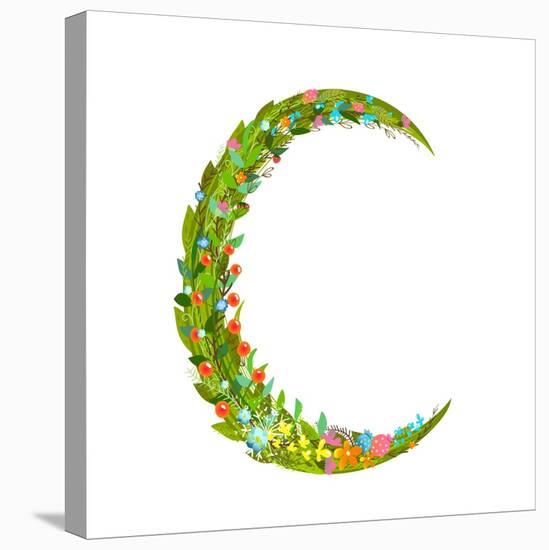 Letter C Floral Latin Decorative Character Alphabet Lettering Sign. Colorful Hand Drawn Blooming Fl-Popmarleo-Stretched Canvas