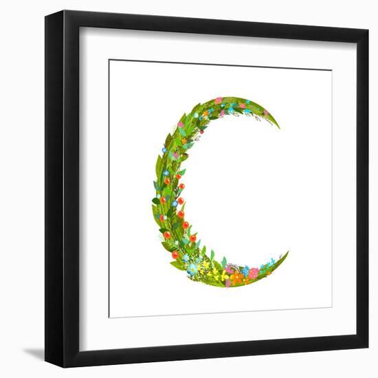 Letter C Floral Latin Decorative Character Alphabet Lettering Sign. Colorful Hand Drawn Blooming Fl-Popmarleo-Framed Art Print