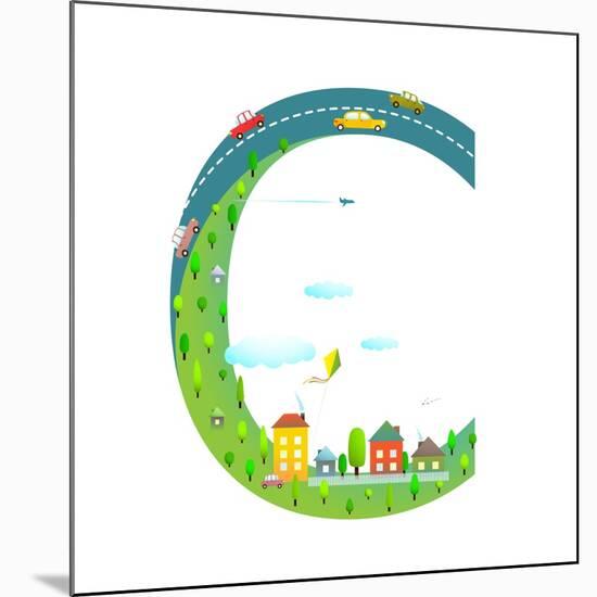 Letter C of the Latin Alphabet Funny Cartoon ABC for Children. for Children Boys and Girls with Cit-Popmarleo-Mounted Art Print