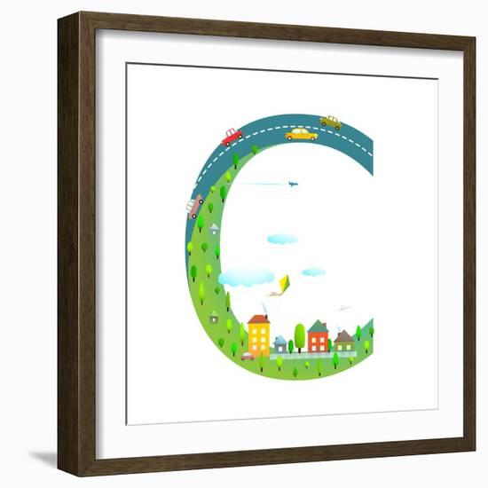 Letter C of the Latin Alphabet Funny Cartoon ABC for Children. for Children Boys and Girls with Cit-Popmarleo-Framed Art Print