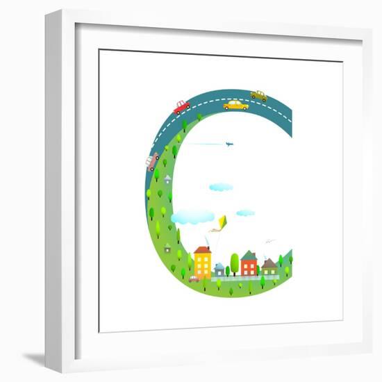 Letter C of the Latin Alphabet Funny Cartoon ABC for Children. for Children Boys and Girls with Cit-Popmarleo-Framed Art Print