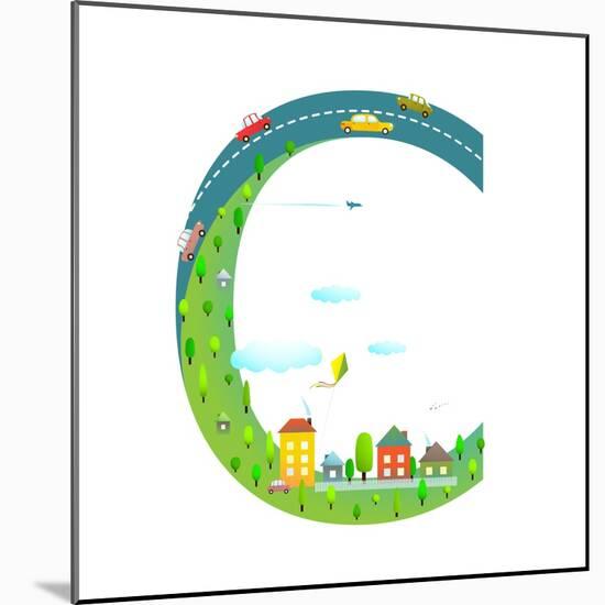 Letter C of the Latin Alphabet Funny Cartoon ABC for Children. for Children Boys and Girls with Cit-Popmarleo-Mounted Art Print