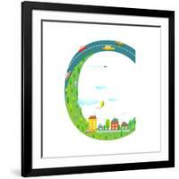 Letter C of the Latin Alphabet Funny Cartoon ABC for Children. for Children Boys and Girls with Cit-Popmarleo-Framed Art Print