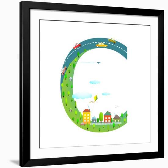 Letter C of the Latin Alphabet Funny Cartoon ABC for Children. for Children Boys and Girls with Cit-Popmarleo-Framed Art Print