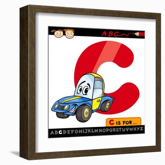 Letter C With Car Cartoon Illustration-Igor Zakowski-Framed Art Print