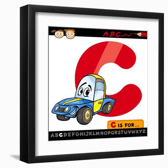 Letter C With Car Cartoon Illustration-Igor Zakowski-Framed Art Print