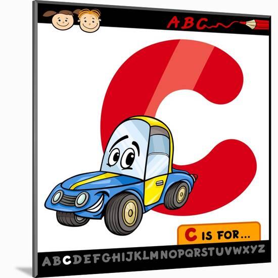 Letter C With Car Cartoon Illustration-Igor Zakowski-Mounted Art Print