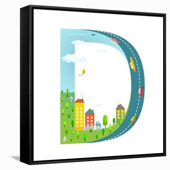 Letter D of the Latin Alphabet Funny Cartoon ABC for Children. for Kids Boys and Girls with City, H-Popmarleo-Framed Stretched Canvas